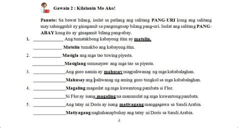 Panuto Sa Bawat Bilang Isulat Sa Patlang Ang Salitang Pang Uri Kung