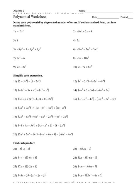 Polynomial Worksheet Algebra Abstract Algebra