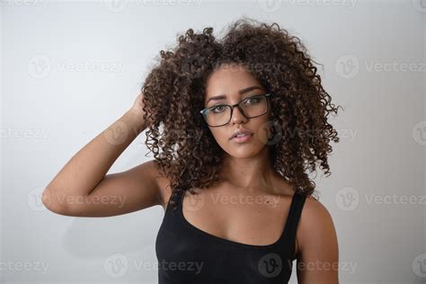 Beauty Portrait Of African American Woman With Afro Hairstyle And