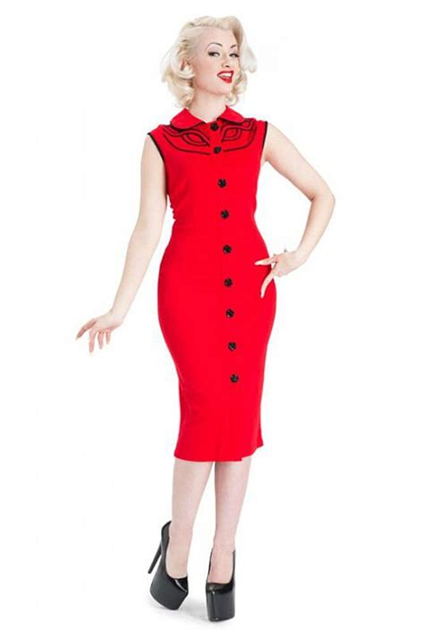 Voodoo Vixen 50s Pin Up Vintage Swing Retro Rockabilly Red Pencil Dress