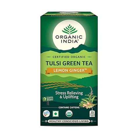 Organic India Tulsi Green Tea Lemon Ginger 25 Tea Bags HealThyRam