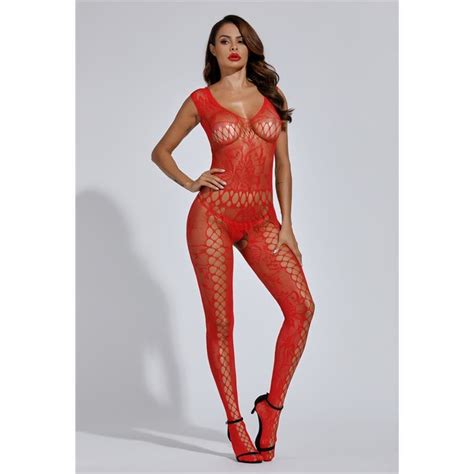 Damen Catsuit Bodystocking Mit Ouvert Dessous Rot