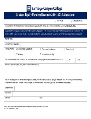 Fillable Online Sccollege Student Equity Funding Request 2014 2015