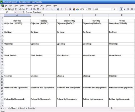 Excel Lesson Plan Template