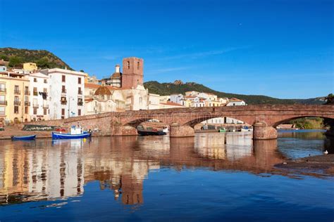 River with Homes and Apartments in Touristic Town. Bosa, Sardinia, Italy Stock Image - Image of ...