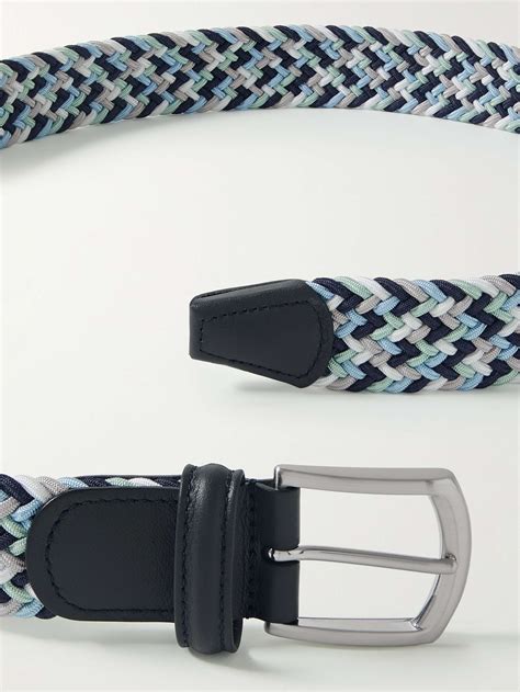 ANDERSON S 3 5cm Leather Trimmed Woven Elastic Belt For Men MR PORTER