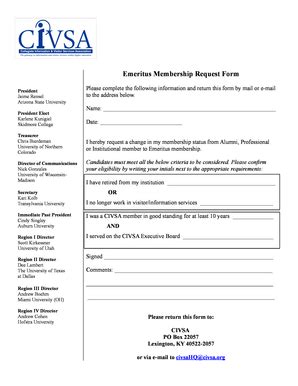 Fillable Online Civsa Emeritus Membership Request Form Civsa Civsa