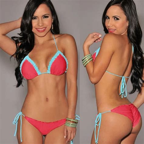 Bathing Suit Red Bandeau Scrunch Butt Bikini Set 2015 Swimwear Bikini