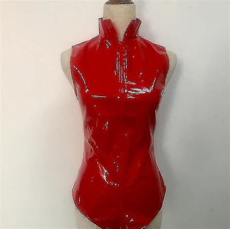 Otwoo Sexy Wetlook Lingerie Women Latex Catsuit Pvc Latex Leather Zipper Open Crotch Bodysuit