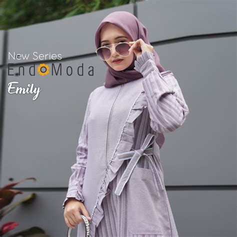 Jual Koleksi Gamis Endomoda Terbaru Emily Dress Muslim Motif Stripe