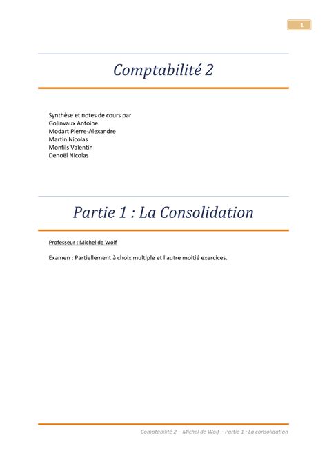 Comptabilité Partie 1 Comptabilité 2 Synthèse et notes de cours par