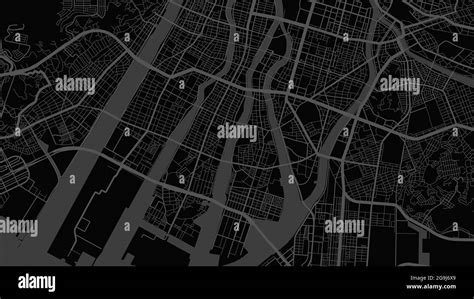 Dark Black Hiroshima City Area Vector Background Map Streets And Water