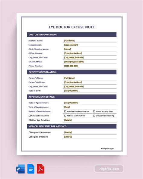 Eye Doctor Excuse Note Word PDF Google Docs