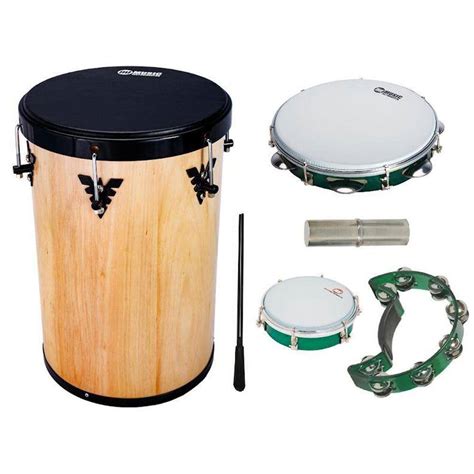 Kit Percussao Pandeiro Tamborim Pandeiro Meia Lua E Aqfuxe Extra