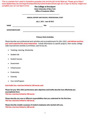 Fillable Online Brockport Sample Professional Staff Annual Report Form