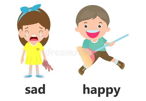 Opposite Words Sad And Happy Vector Illustration Opposite English