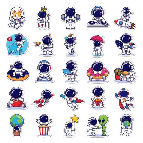 Super Cute Astronaut Stickers Cartoon Stickers Moon Rocket Etsy