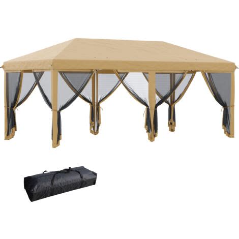 Outsunny Gazebo Pieghevole X M Con Zanzariera E Altezza Regolabile Beige