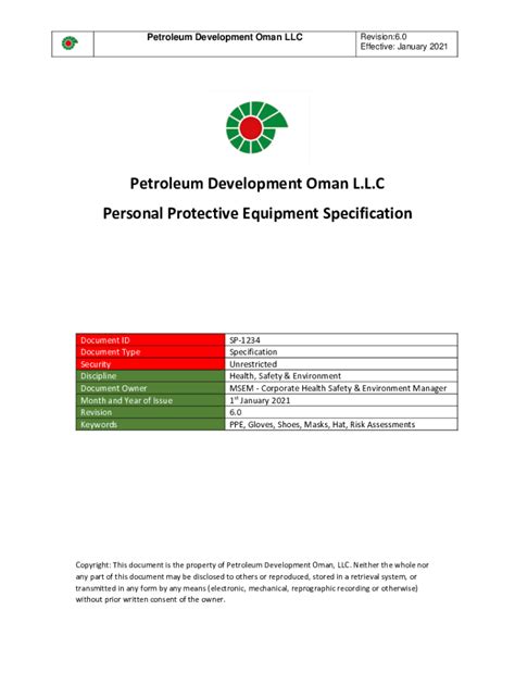 Fillable Online Petroleum Development Oman L L C Personal Protective