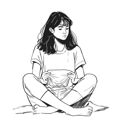 A Drawing Of A Girl Sitting On The Ground With Her Legs Crossed