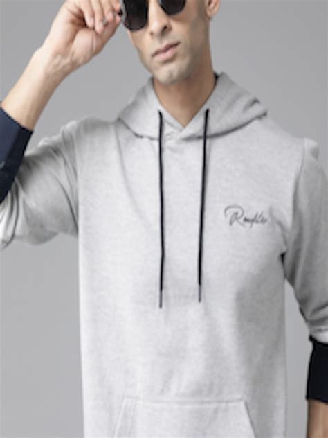 Buy The Roadster Lifestyle Co Men Grey Melange Solid Hooded Sweatshirt