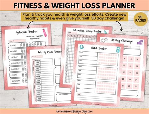 Fitness And Weight Loss Planner Printable Fitness Planner Weight Loss Tracker Workout Tracker