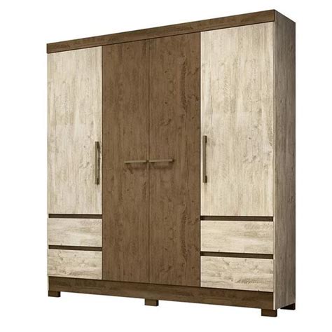 Guarda Roupa Casal Portas Gavetas Roma Castanho Wood Moval