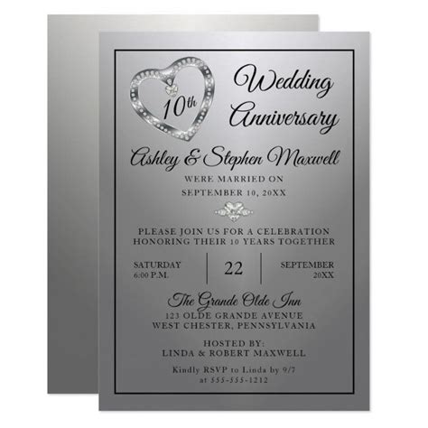 10 Year Wedding Anniversary Party Invitations