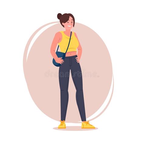 Hipster Girl Pose Vector Flat Illustration Cartoon Latina Female Character With Tied Hair In