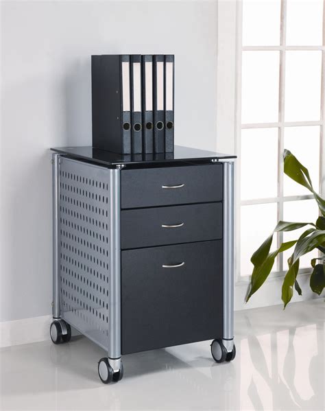 Modern Black Mobile File Cabinet With Black Glass Top Filing Cabinet