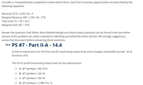 Solved Consider A Monopolistically Competitive Market With N