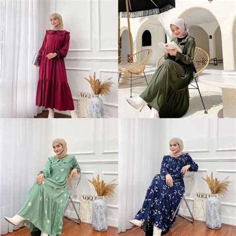 Jual Gamis Midi Dress Gamis Lebaran Terbaru Jumbo Gamis Kerah Shopee