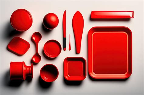 Premium Ai Image Bright Red Set Of Disposable Plastic Tableware