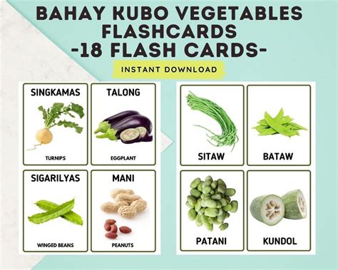 Bahay Kubo Vegetables 18 Cards Flashcards Tagalog Flashcards With ...