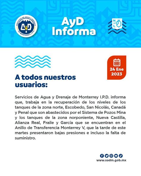 Agua Y Drenaje Mty On Twitter Aviso Importante Para Nuestros