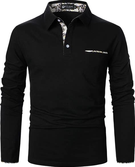 Sttlzmc Mens Long Sleeve Polo Paisley Collar Shirts Basic Casual T Shirt Black M Shopstyle