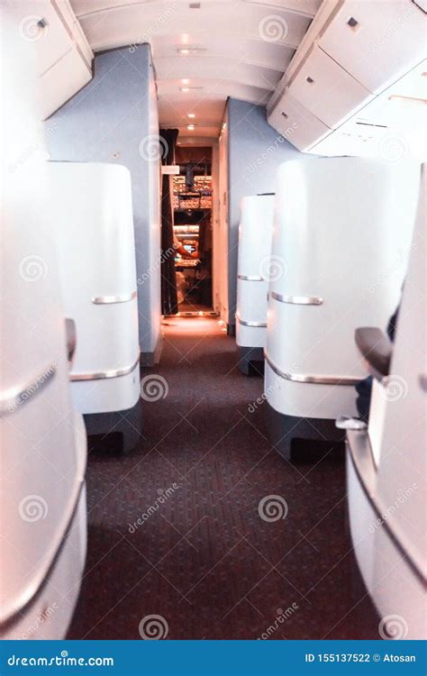 Airplane Interior Detail With A View To The Pilot`s Cabin Stock Photo