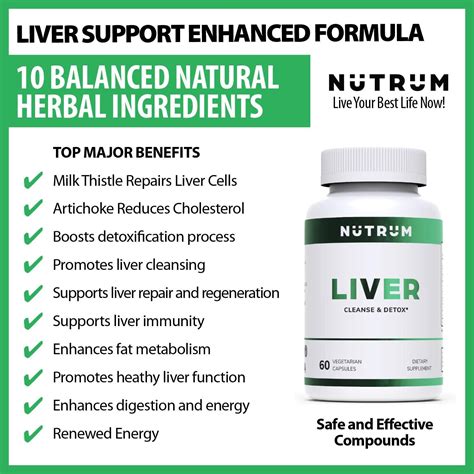 Nutrum Liver Cleanse And Detox Supplement Herbal Formula With Milk Thistle And Vitamin C For Liver