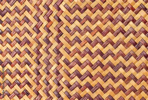 Old Bamboo Weaving Pattern Woven Rattan Mat Texture For Background And