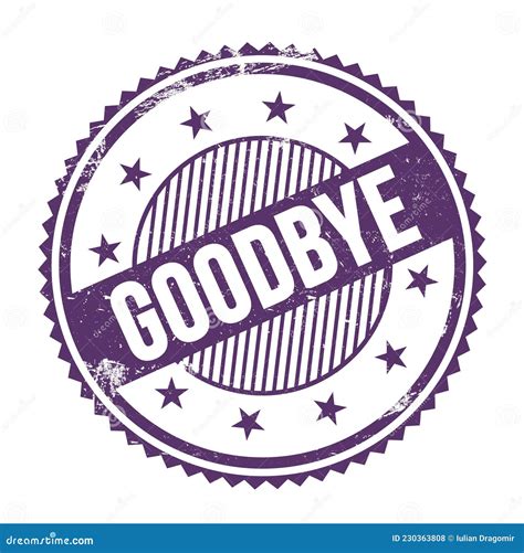 GOODBYE Text Written on Purple Indigo Grungy Round Stamp Stock