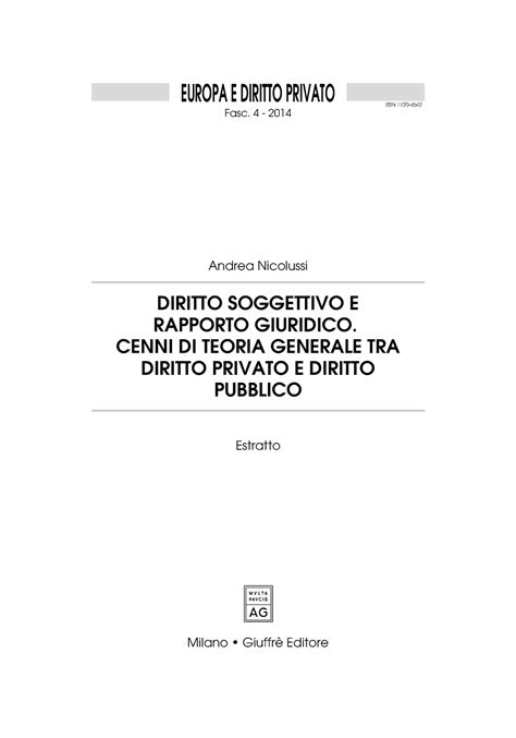 A Nicolussi Diritto Soggettivo E Rapporto Giuridico In Eur Dir