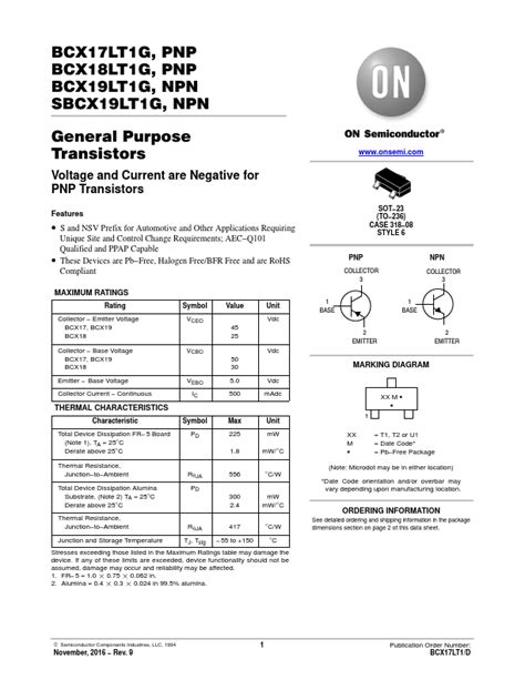 Bcx Lt G On Semiconductor Transistor Hoja De Datos Ficha T Cnica