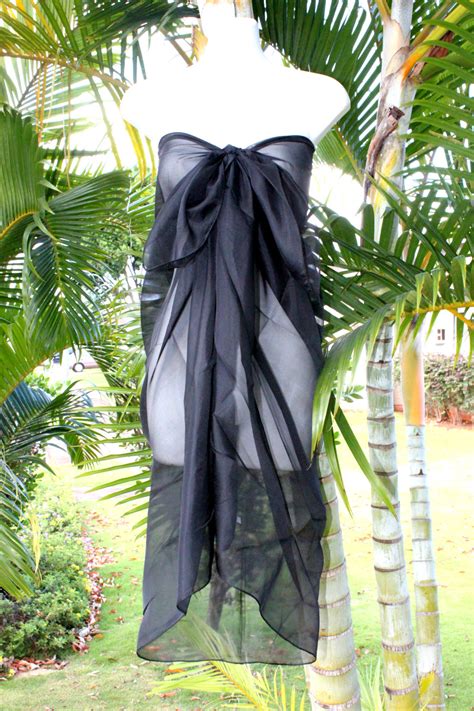 Sheer Sarong Solid Black Beach Cover Up Hawaii Vacation Bikini Wrap Skirt Dress EBay