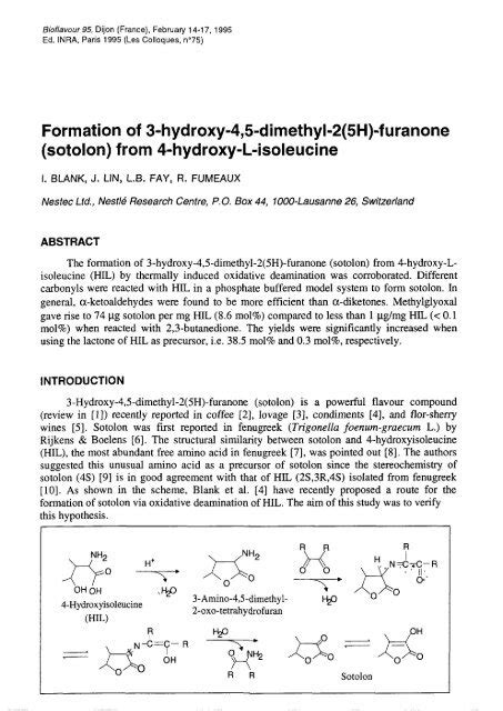 Formation Of Hydroxy Dimethyl H Furanone Sotolon From