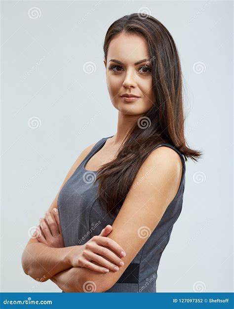 Confident Smiling Business Woman Portrait With Crossed Arms Stock