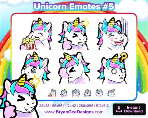 Unicorn Twitch Emotes Popcorn Wink Nervous Think Facepalm Confused For