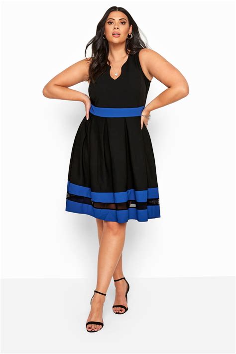 Black And Cobalt Blue Skater Dress Yours Clothing