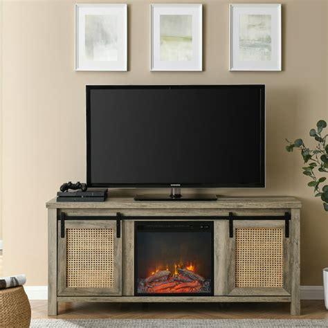 Gray TV Stand with Fireplace, 47" Electric Fireplace Heater TV Stand ...