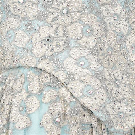 1990s Bespoke Embellished Lace And Crystal Turquoise … Gem