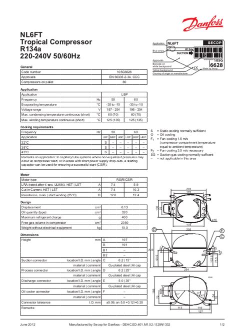 Danfoss NL6FT Data sheet